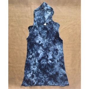 Blue Tie-Dye Sleeveless Hoodie Dress